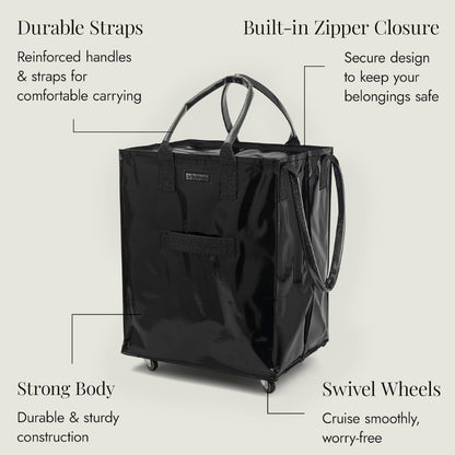 HK Rolling Tote Bag with Zip Top & Button Closure