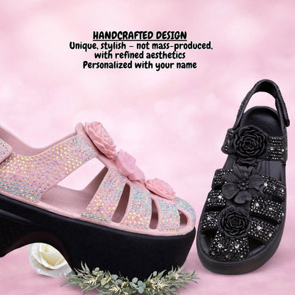 Cross Bloom Sandals, Elegant Handcrafted Crystal Design