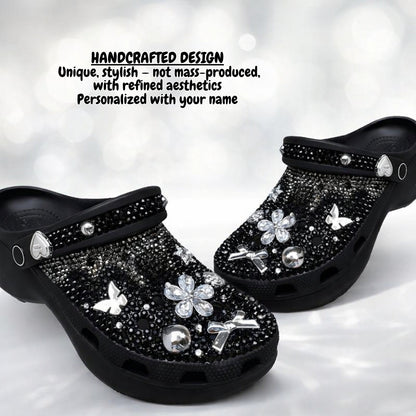 Cross Bloom Noir Crystal Clogs – Midnight Black