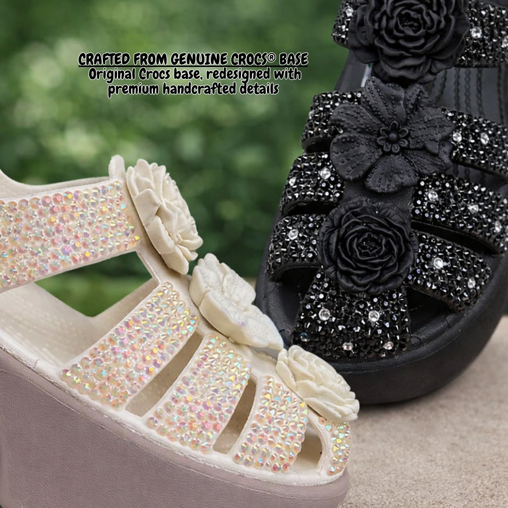 Cross Bloom Sandals, Elegant Handcrafted Crystal Design