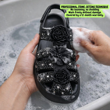 Cross Bloom Sandals, Elegant Handcrafted Crystal Design