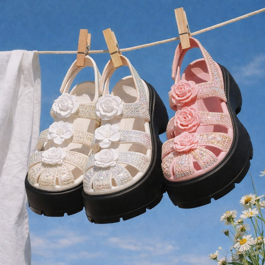 Cross Bloom Sandals, Elegant Handcrafted Crystal Design