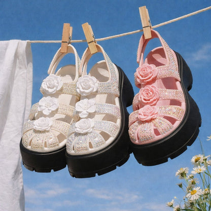 Cross Bloom Sandals, Elegant Handcrafted Crystal Design