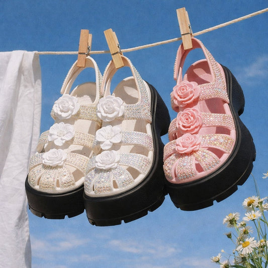 Cross Bloom Sandals, Elegant Handcrafted Crystal Design