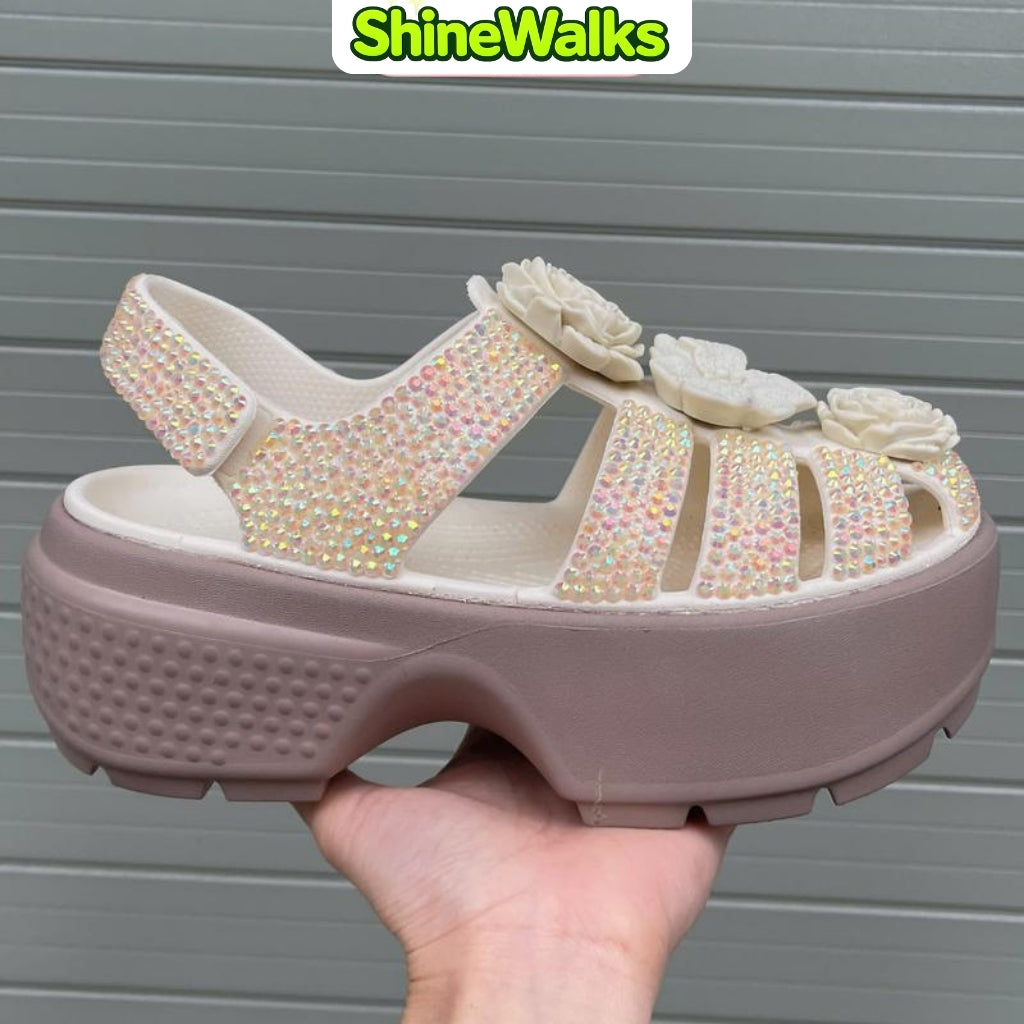 Cross Bloom Sandals, Elegant Handcrafted Crystal Design