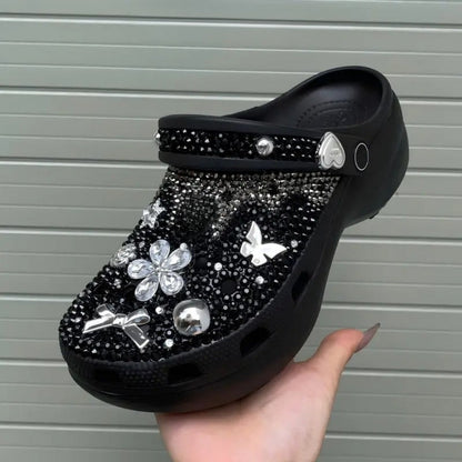 Cross Bloom Noir Crystal Clogs – Midnight Black