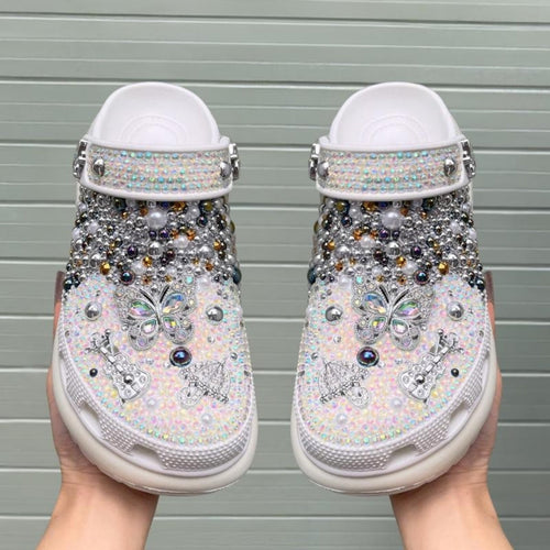 Cloud Bloom Crystal Clogs – Pearl White