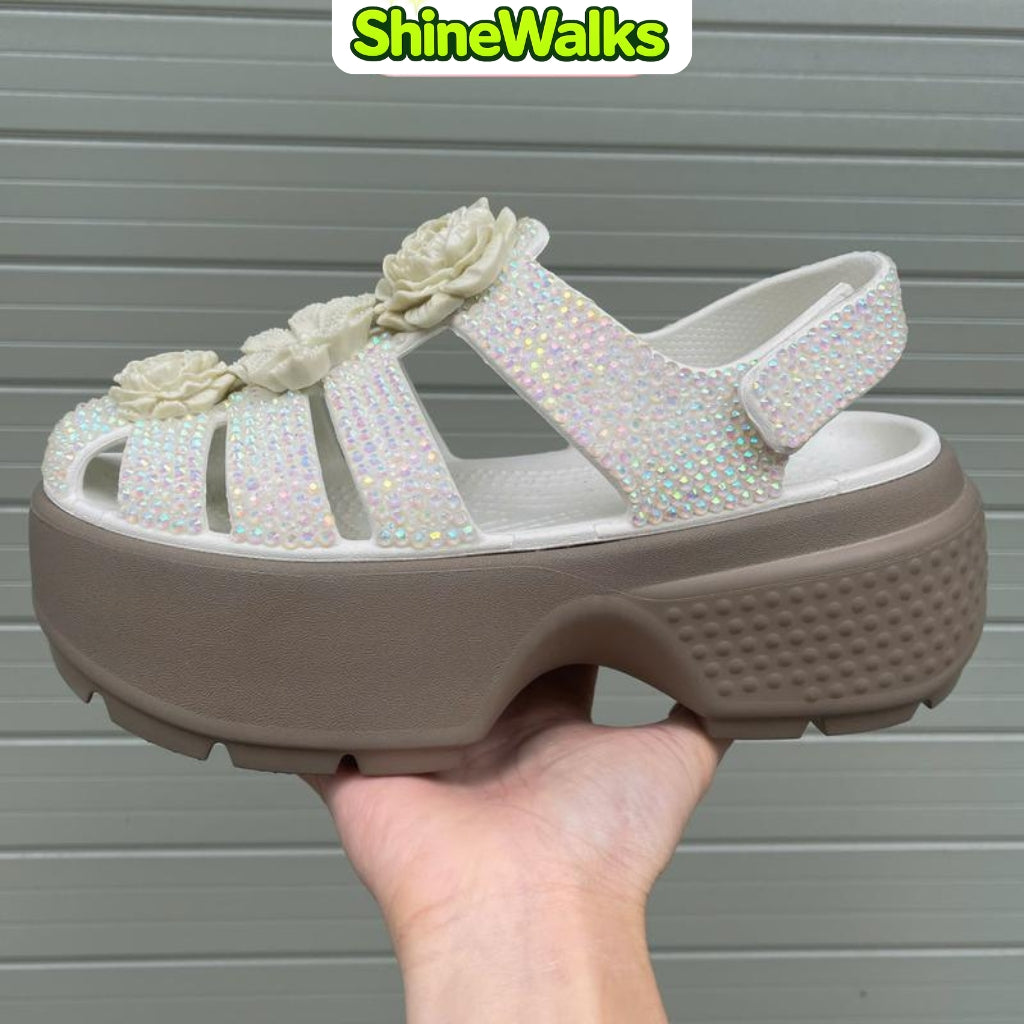 Cross Bloom Sandals, Elegant Handcrafted Crystal Design