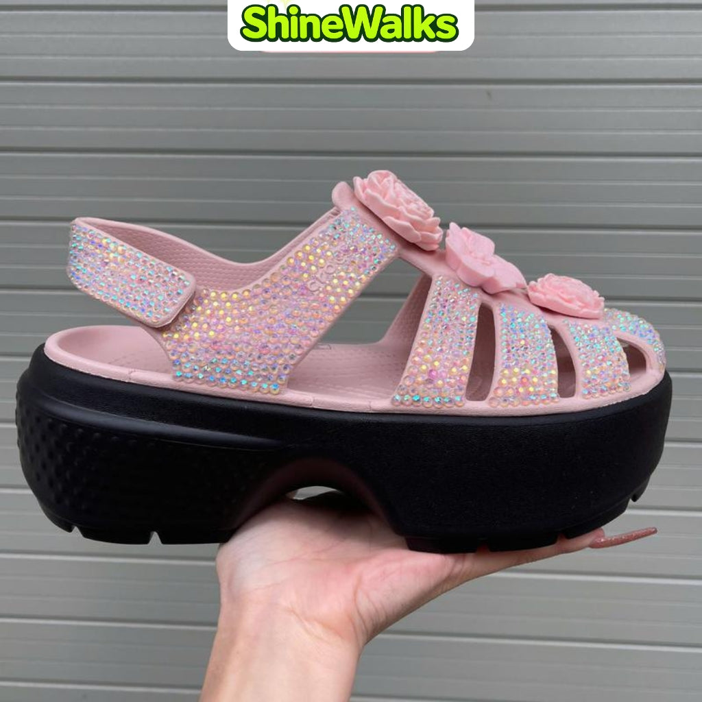 Cross Bloom Sandals, Elegant Handcrafted Crystal Design